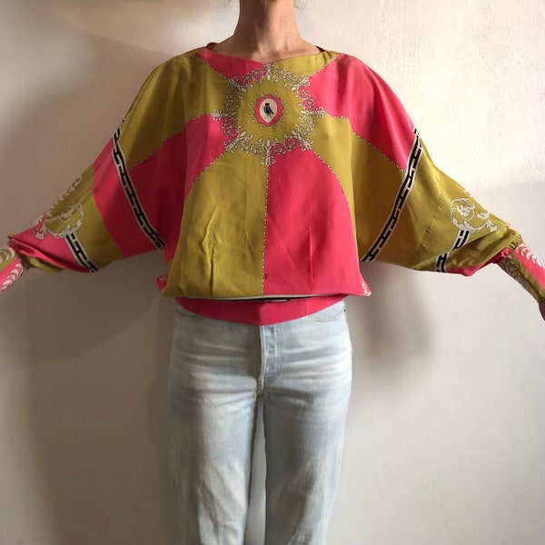 60s Emilio Pucci Owl Tunic Top Blouse Medieval Cool Bat Wing Shape