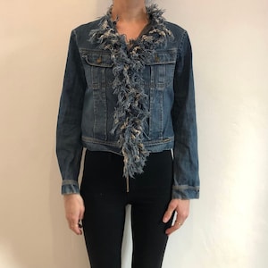 Y2K Plein Sud Raw Fringe Vintage Denim Cropped Jacket Club Kid Raver