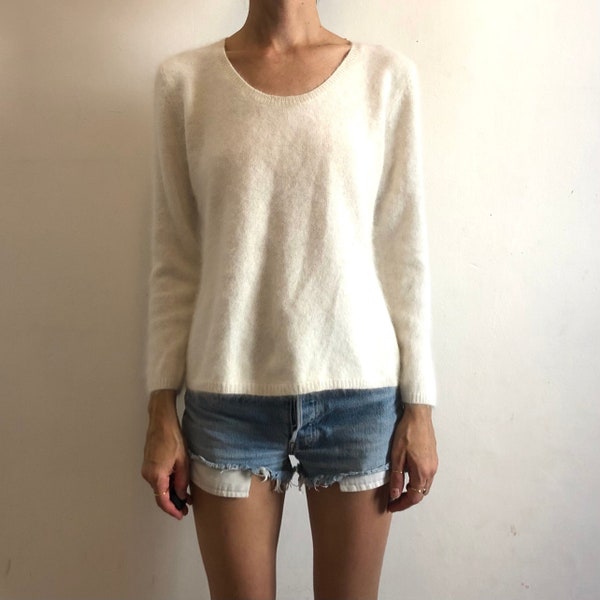 1960s White Angora Sweater Pure Pin Up Sweater Girl
