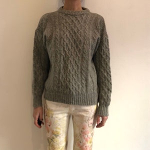 80s Aran Wool Knit Light Grey Chunky Winter Oversize Sweater