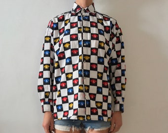 90s Versace Jeans Couture Medusa Head Color Block Multi Color Oversize Shirt