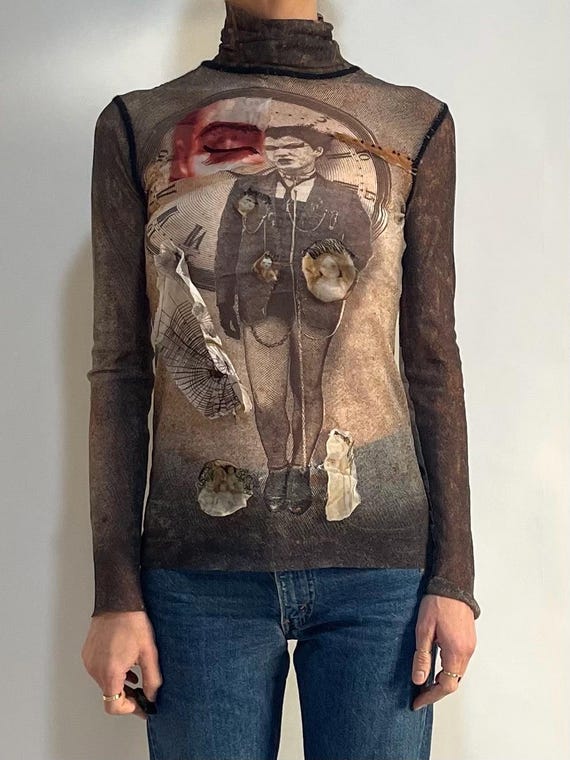 90s Jean Paul Gaultier Punk Lady Embroidered Silk Applique Club