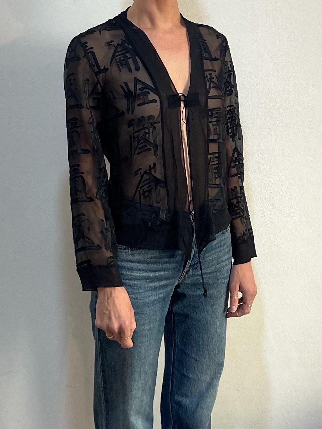 90s Vivienne Tam Sheer Chinese Characters Kimono Top - Etsy