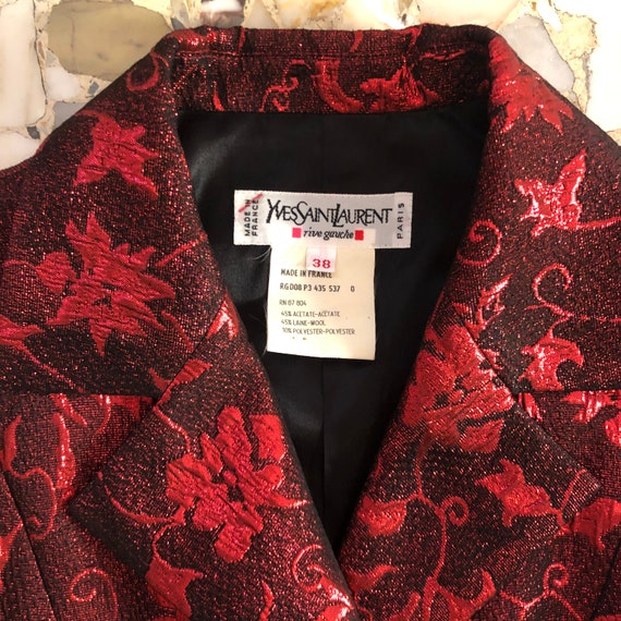 80s Yves Saint Laurent Rive Gauche Red Lurex Art Deco… - Gem