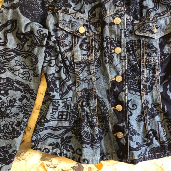 80s Kenzo Jeans Japanese Asian Print Denim Jacket… - image 8