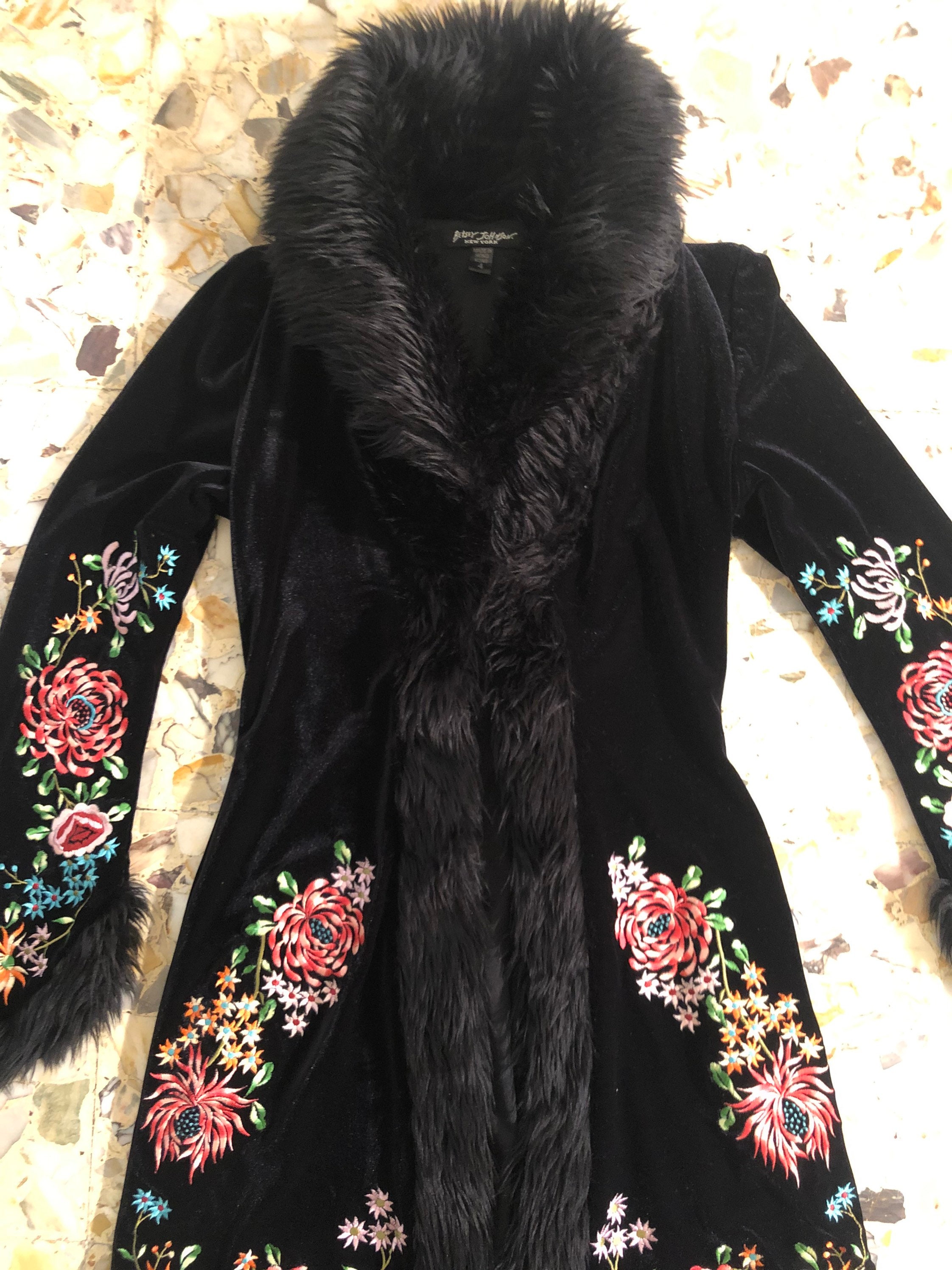 90s Betsey Johnson Black Velvet Embroidered Boho Hippy 90s Betsey Johnson Black Velvet Embroidered Boho Hippy