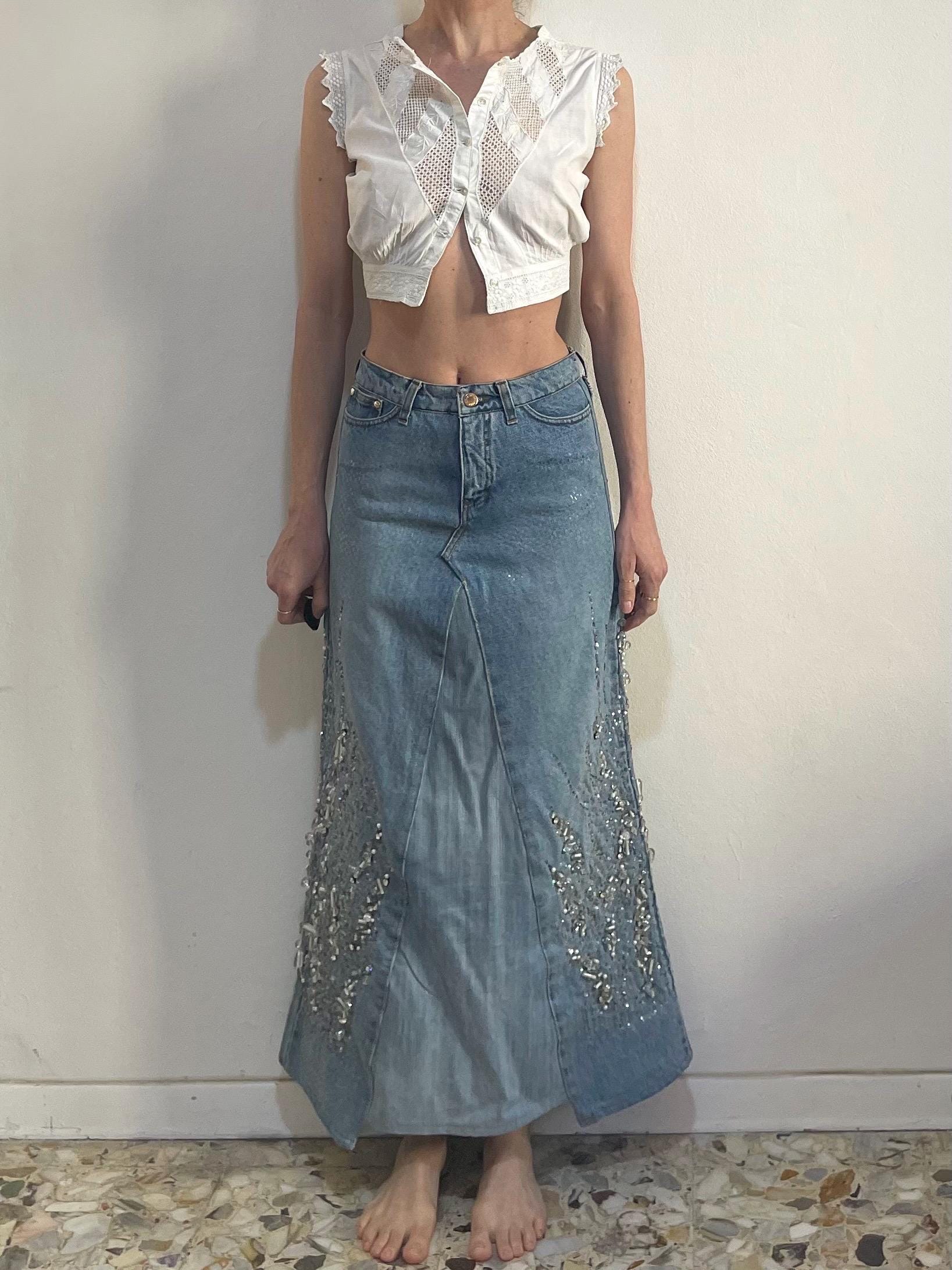 スカート 00s y2k archive just cavalli denim skirt Roberto Cavalli Denim Skirt - Etsy