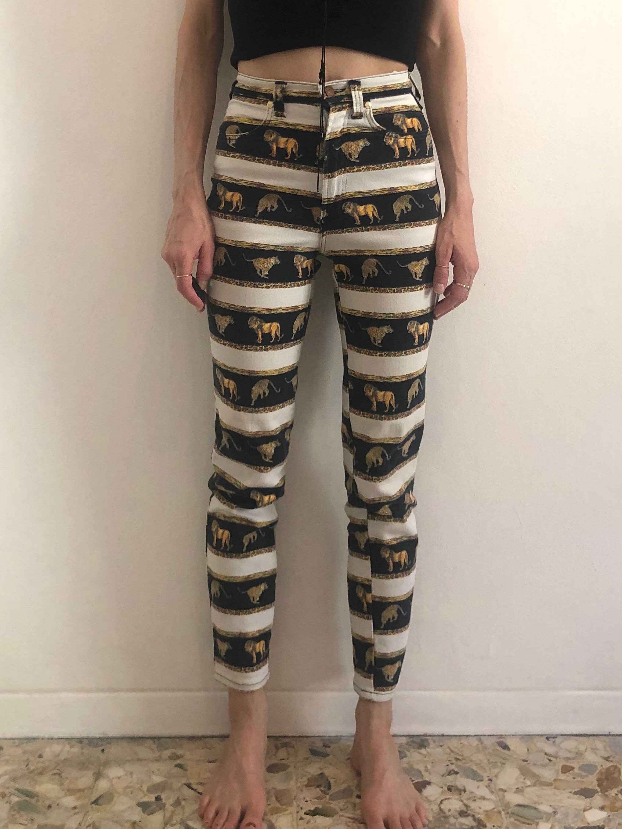 90s Versace Jeans Couture Lion and Leopard Striped Super Model