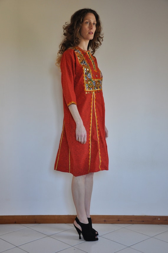 70s boho mirrored Indian caftan dress with embroi… - image 2