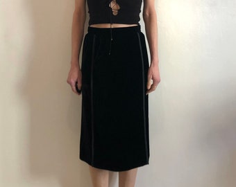 Y2K Gucci Black Silk Velvet A-Line Tuxedo Formal Knee Length Skirt