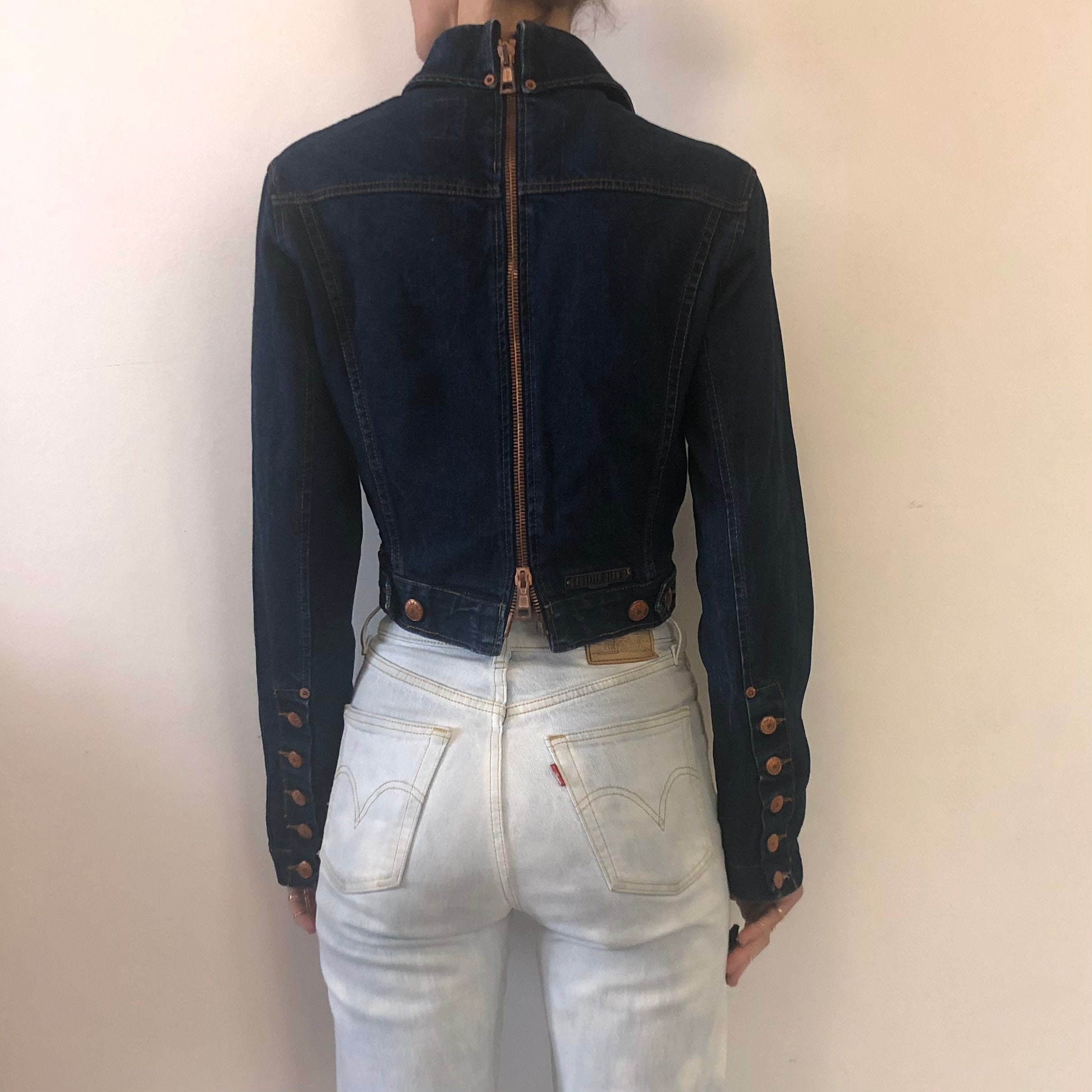 90s Jean Paul Gaultier Zip up the Back Cropped Jean Jacket - Etsy