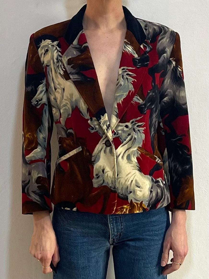 90-00s KENZO vintage jacket ケンゾー ボタニカル 80s Kenzo Jungle Velvet Wild Horses One Button Blazer Jacket - Etsy