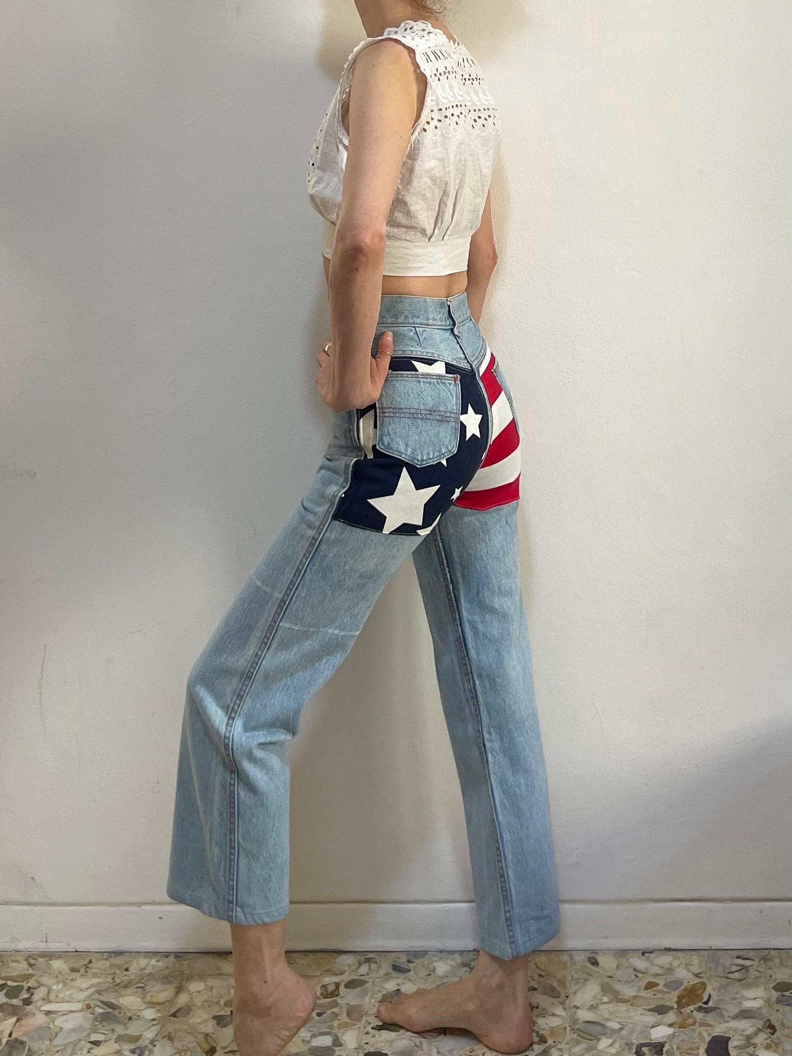 80s Frederick's Of Hollywood American Flag On The Butt Straight Leg Denim Cropped Jeans