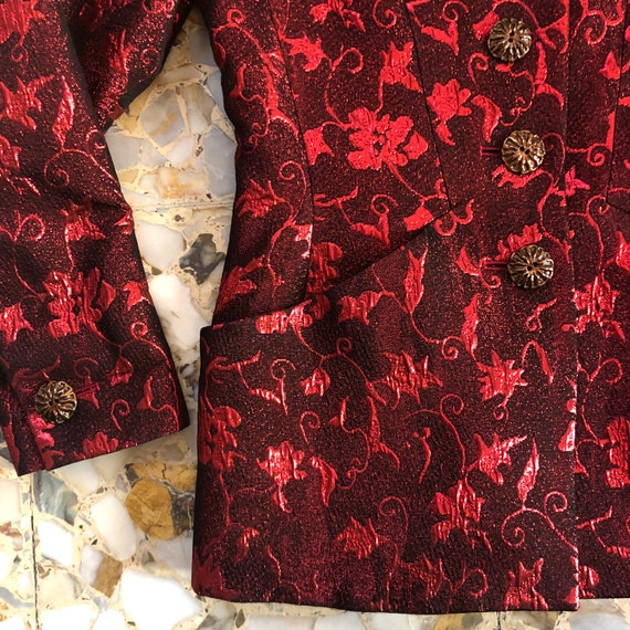 80s YSL Rive Gauche Blazer Red Lurex Floral Art Deco … - Gem