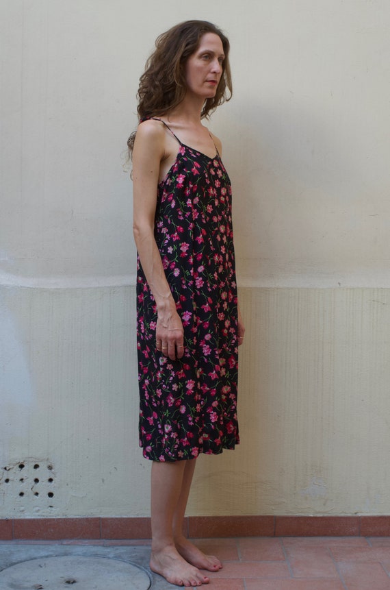 90s black floral rayon slip dress Clueless pretty… - image 2