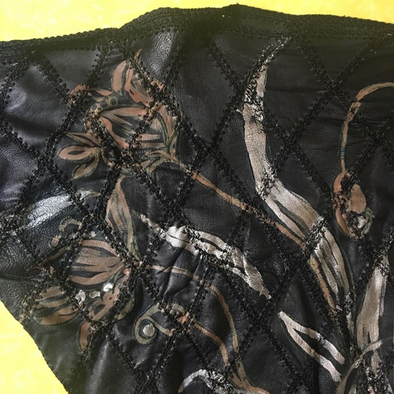 80s Hand Painted Leather Patchwork Crochet Batwin… - image 7