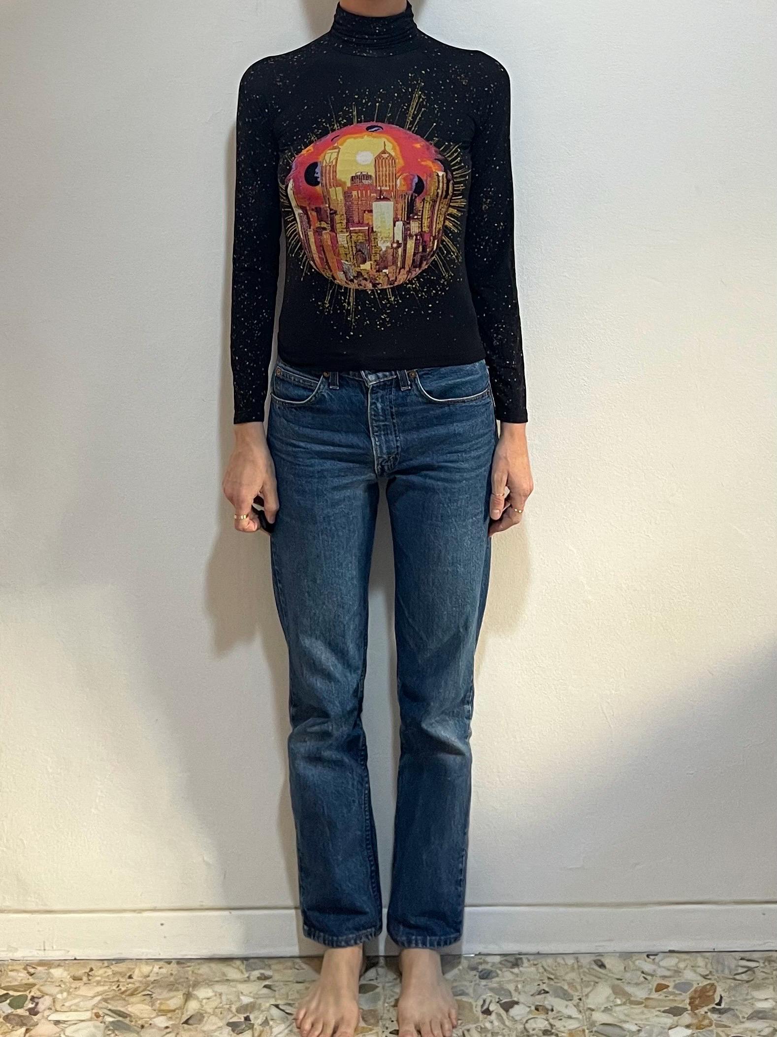 90s Kenzo Jeans Jersey Stretch Mesh Club Kid Turtleneck T Shirt