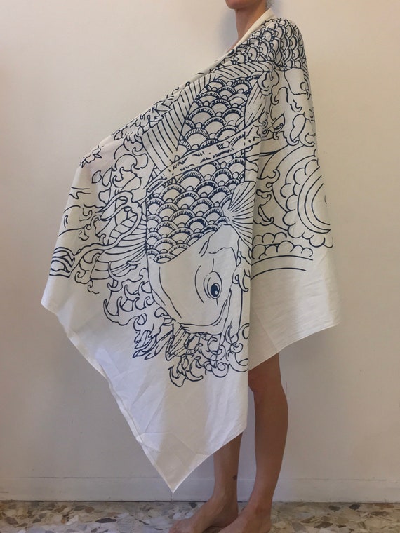 90s Jean Paul Gaultier Parfumes Japanese Fish Cotton Sarong Scarf