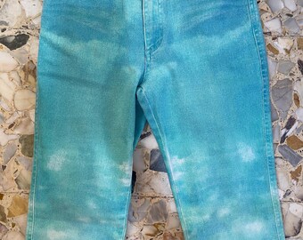 90s Cavalli Turquoise Green Yellow Ombre Tie Dye Stretch Flare Leg