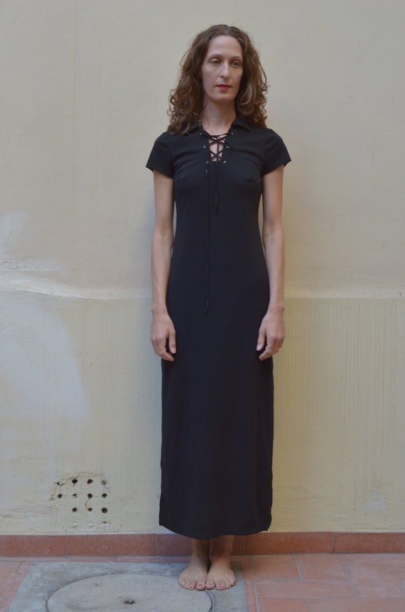 90s lace up minimalist baby t black goth dress