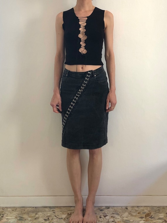 PLEIN SUD JEANS スカート　フランス製 Y2K Plein Sud Denim Stretch Skirt With Hook and Eye Club Kid