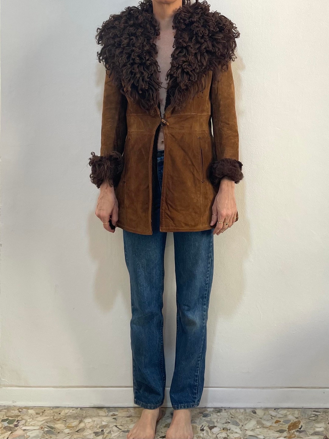 70's Brown Leather & Leopard Print Fur Jacket