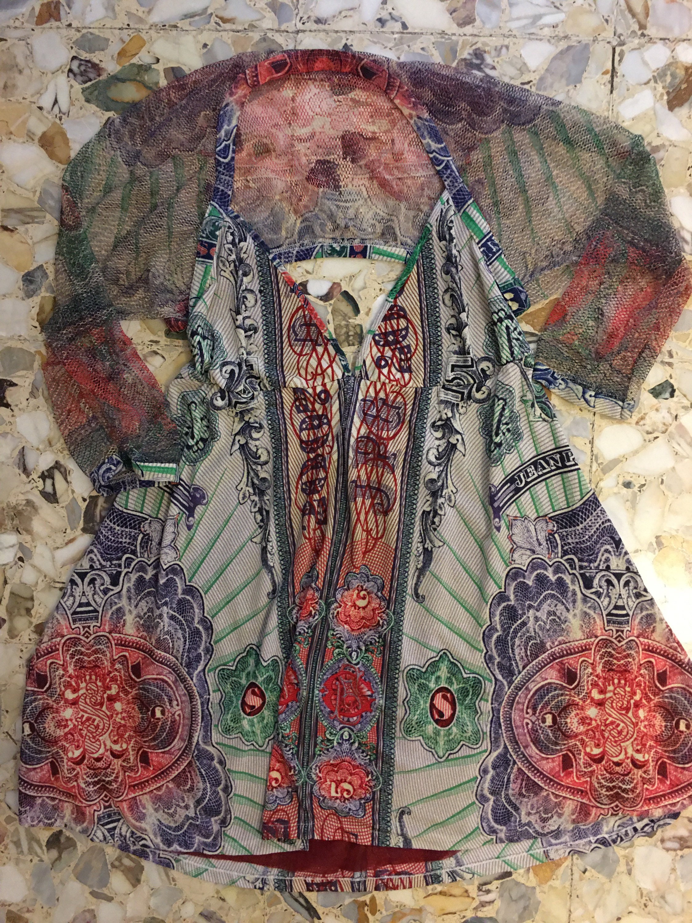 90s Jean Paul Gaultier Money Currency Print Open Back Mesh Club