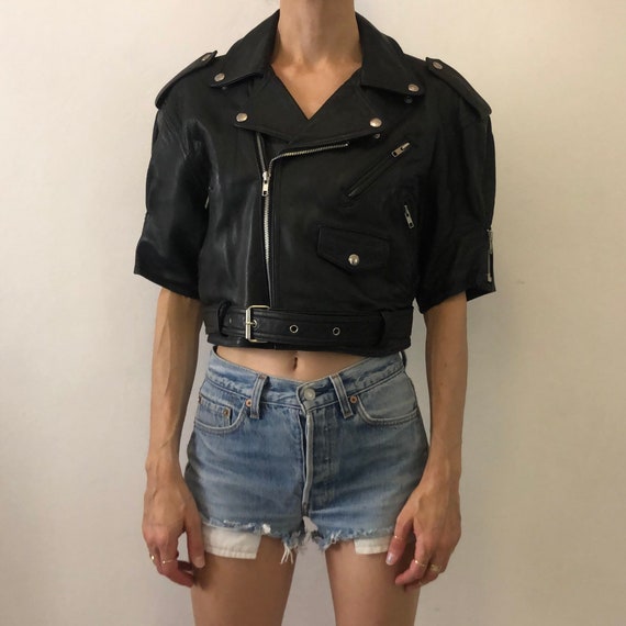 90s Jean Paul Gaultier Junior Black Leather Cropped Biker - Etsy