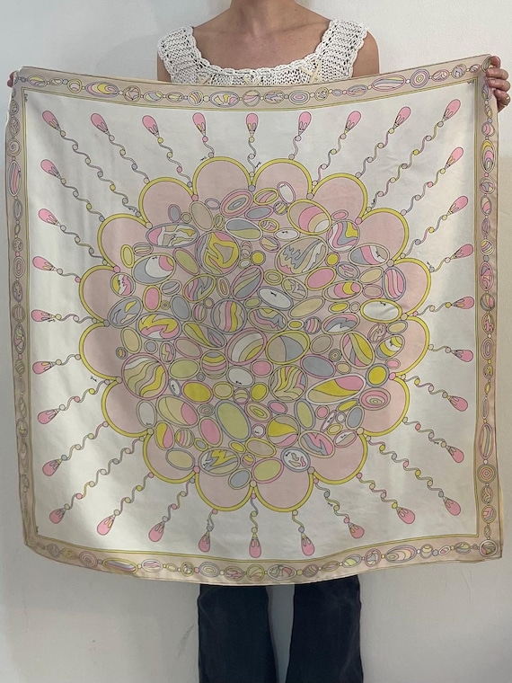 60s Pucci Silk Twill Maxi Scarf Psychedelic Swirls Pastels