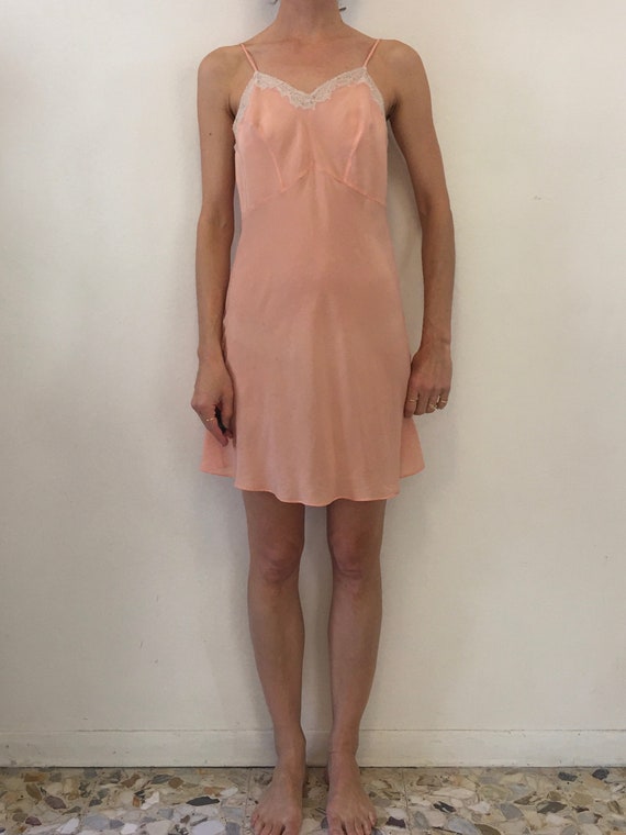 30s Silk Bias Cut Soft Pink Hand Embroidered Lace