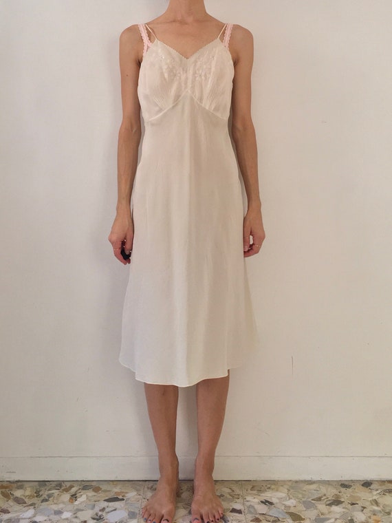 30's Hand Embroidered Silk Bias Cut Hand Stitched