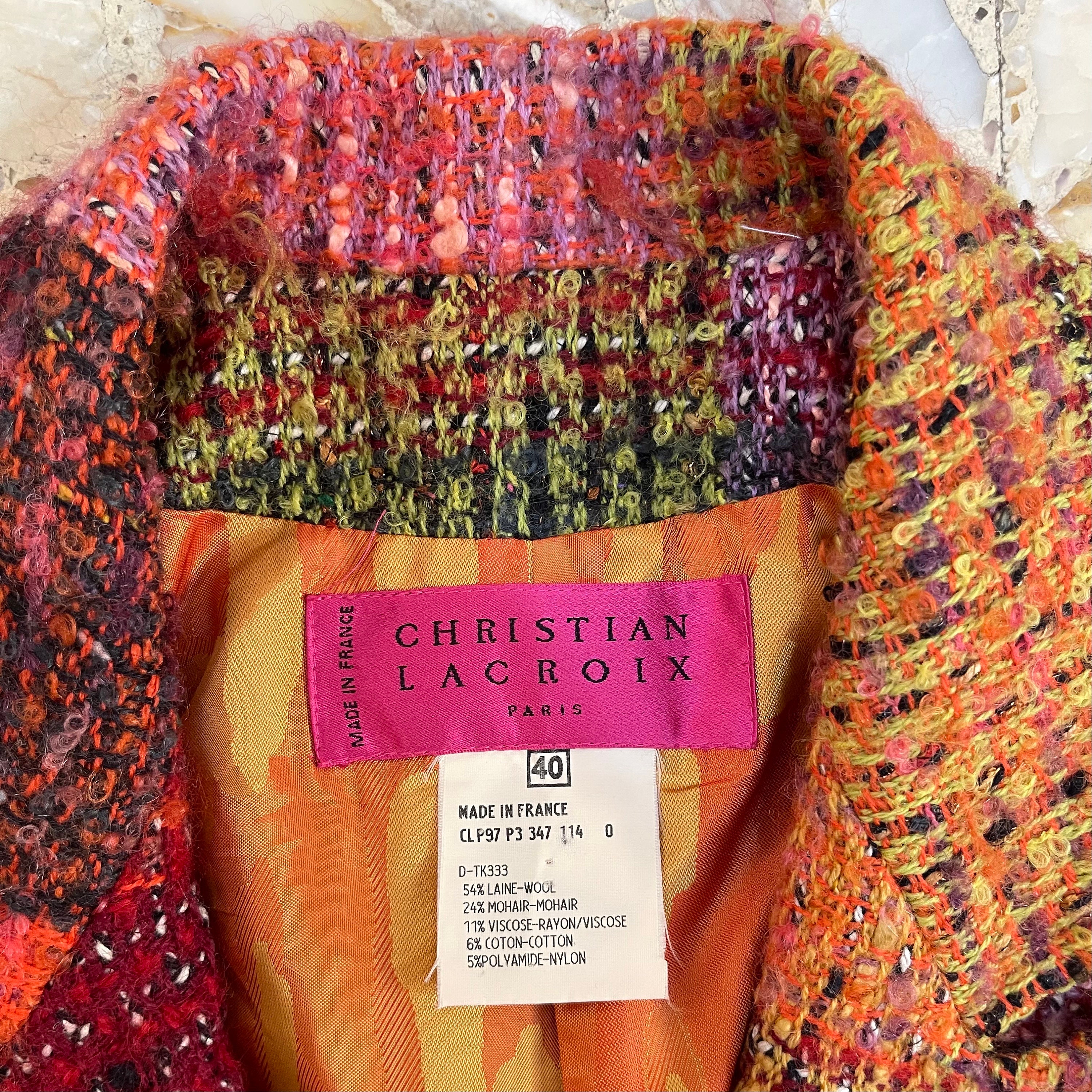 80s Christian Lacroix Tweed Twill Patchwork Jacket With Fringe