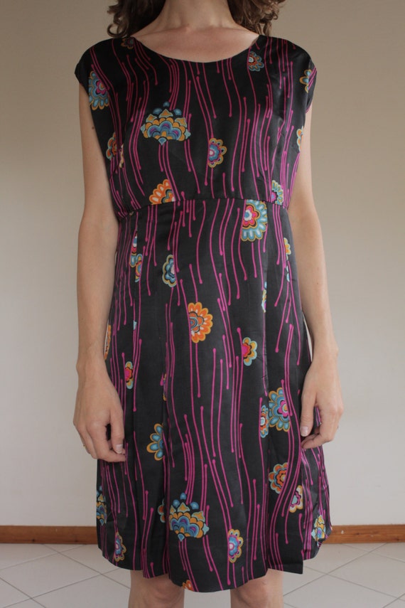 60s psychedelic flower printed cotton/silk dress … - image 2