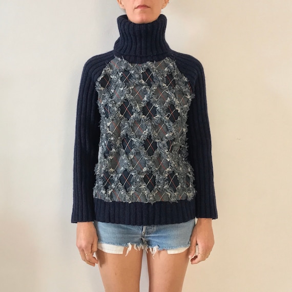 90s Jean Paul Gaultier Distressed Denim Preppy Oversize Wool
