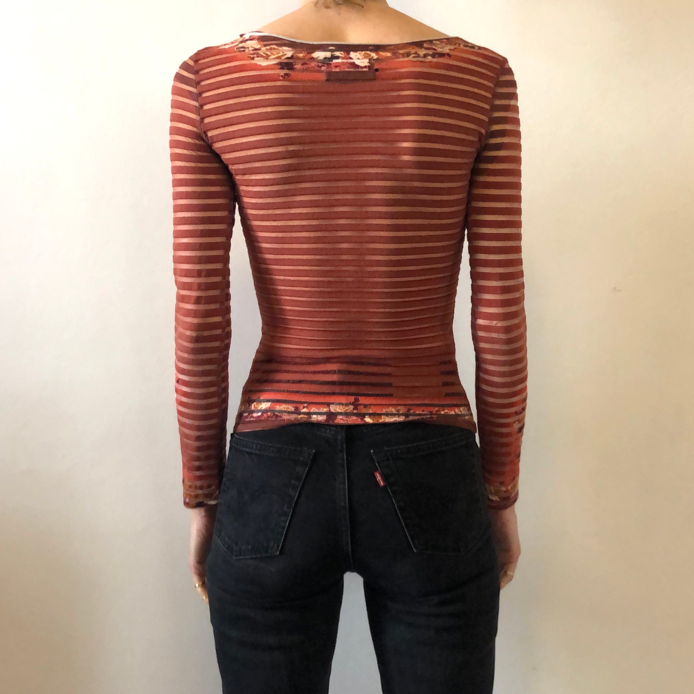 90s Jean Paul Gaultier Striped Floral Sheer Club Kid Top - Etsy