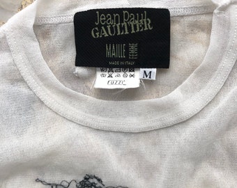 Jean Paul GAULTIER トレーナー タグあり 90s Jean Paul Gaultier Embroidered Silk Applique Face Sheer