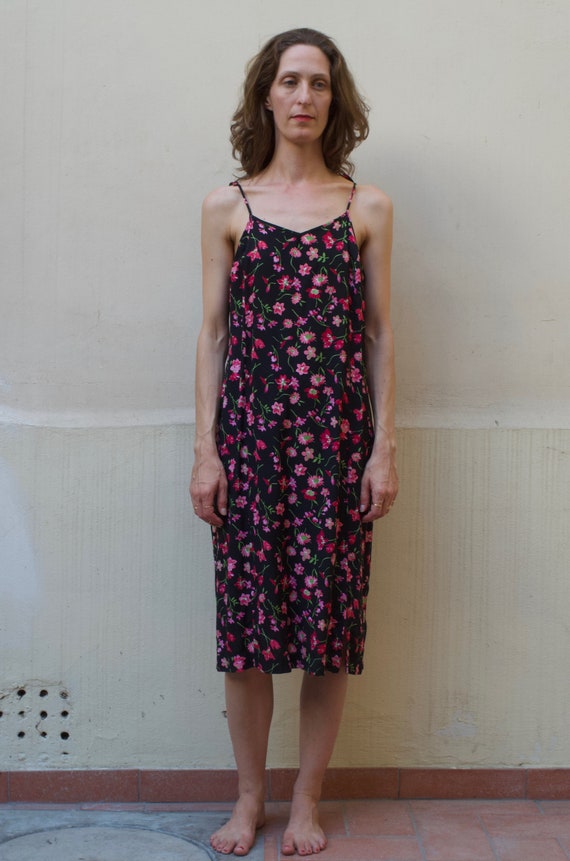 90s black floral rayon slip dress Clueless pretty… - image 1