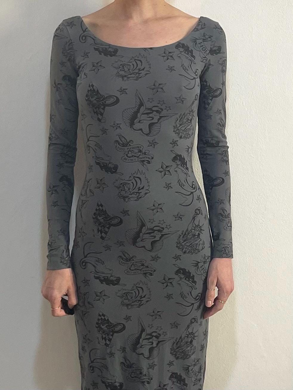 betsey johnson long sleeve dress Betsey Johnson Vintage 90s Black Velvet Staple Long Sleeve Dress Small  Skater