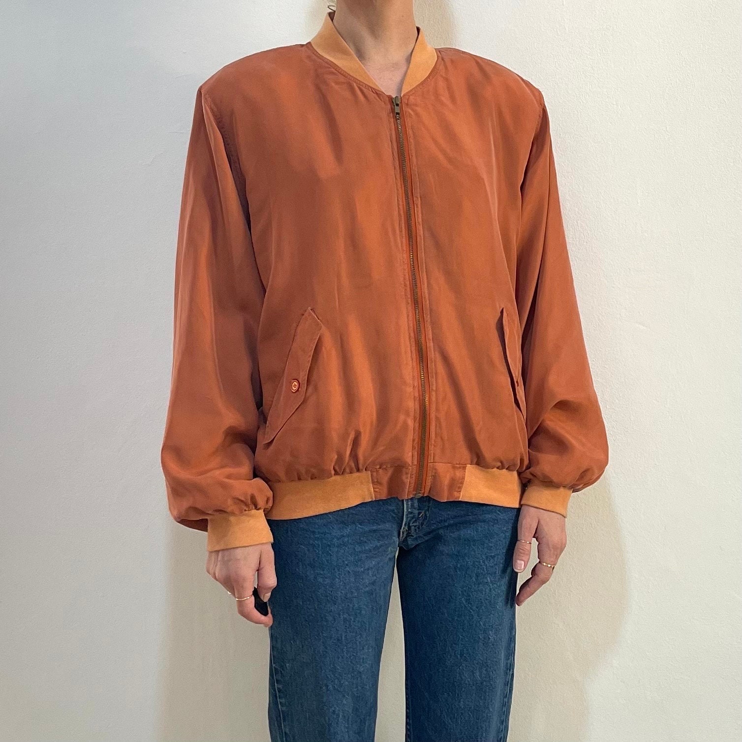 80s Sand Washed Silk Bomber Over Size Zip up Jacket - Etsy