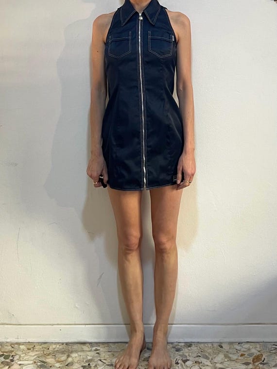 90s Versace Jeans Couture Preppy Super Model Zip up Mini Dress With Medusa Head Zipper Pull - Etsy 90s Versace Jeans Couture Preppy Super Model Zip up Mini Dress With Medusa Head Zipper Pull - Etsy