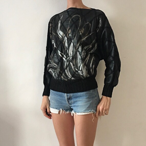 80s Hand Painted Leather Patchwork Crochet Batwin… - image 3