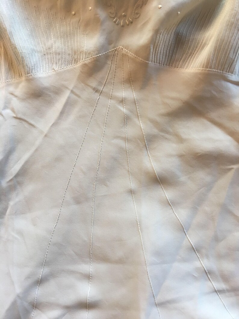 30/'s Hand Embroidered Silk Bias Cut Perfect Condition Wedding Dress Nightgown Slip Dress