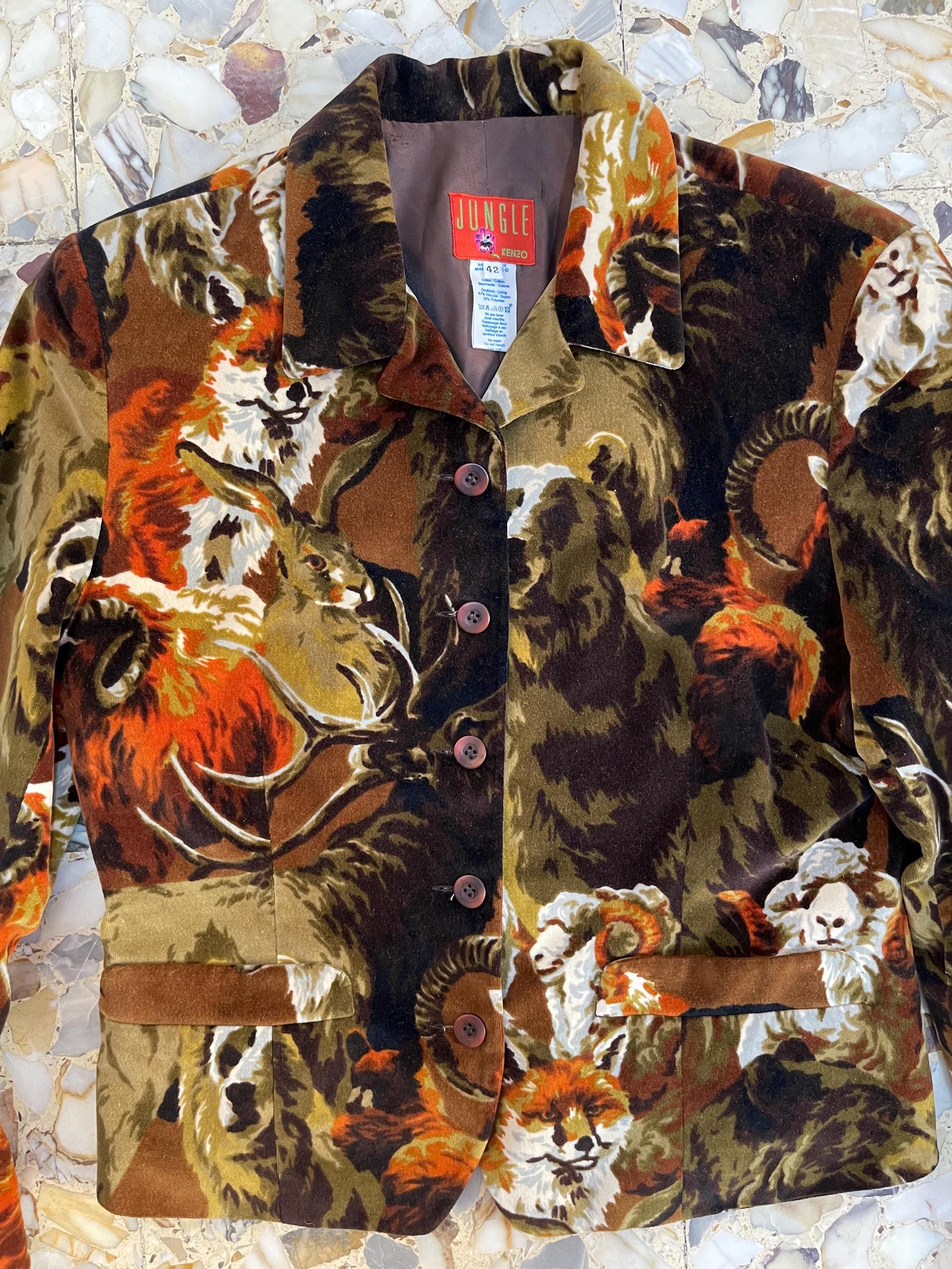 80s Kenzo Jungle Velvet Animal Print Blazer Jacket Bears Foxes
