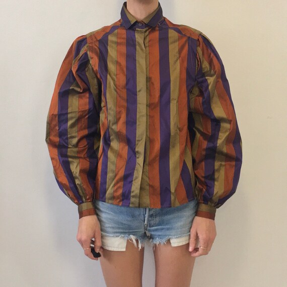 80s Silk Taffeta Poof Sleeve Fantastic Victorian S