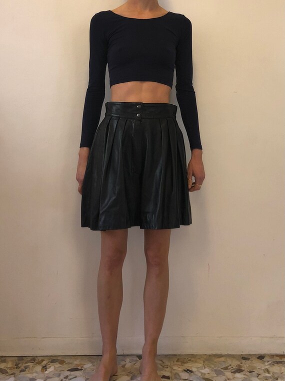 90s Claude Montana Black Leather Shorts Skirt Skor