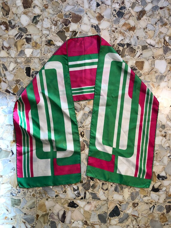 60s Silk Mod Color Block Avant Garde Long Silk Sc… - image 6