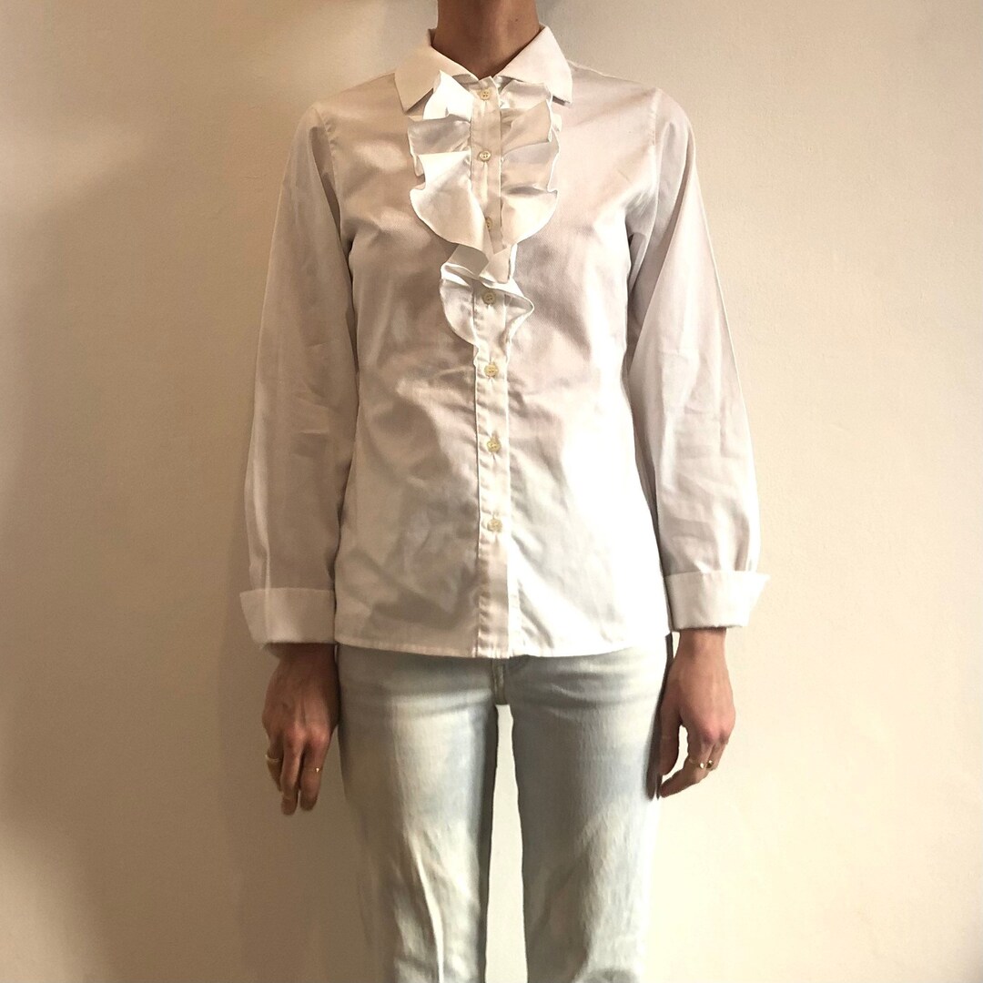 80s Kenzo Jungle Jabot Collar White Pique Cotton Tuxedo Blouse Etsy
