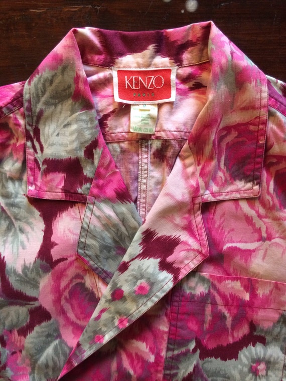70s Kenzo cotton ikat wrap around floral blouse o… - image 2