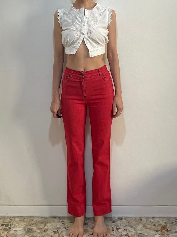 Y2K Plein Sud Red High Waisted Stretch Jeans Stra… - image 1
