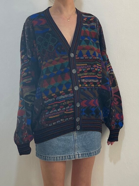 90s Missoni Patchwork Deep Blue And Green Fall Co… - image 3